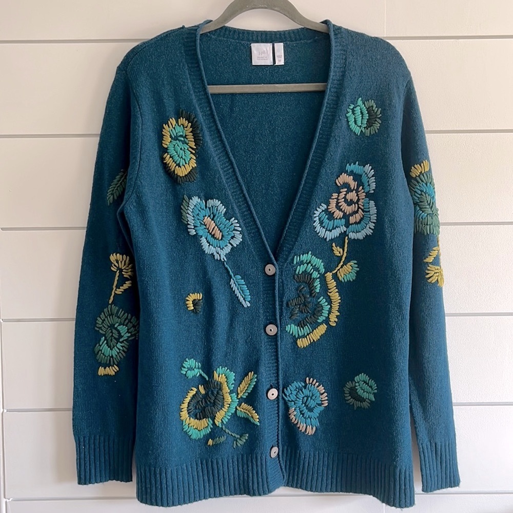 J.Jill Wool Embroidered Cardigan